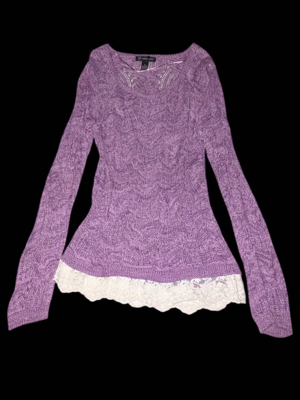 INC Cotton Cable Knit Long Sleeve BoHo Top with Lace Trim
